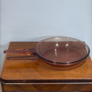 Vintage Vision Corning Ware Brown Glass Cookware Pan with Integrated Handle